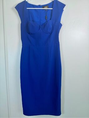 ALEXIA ADMOR Cobalt Blue Bustier Midi Dress NWT Size 4 Cocktail